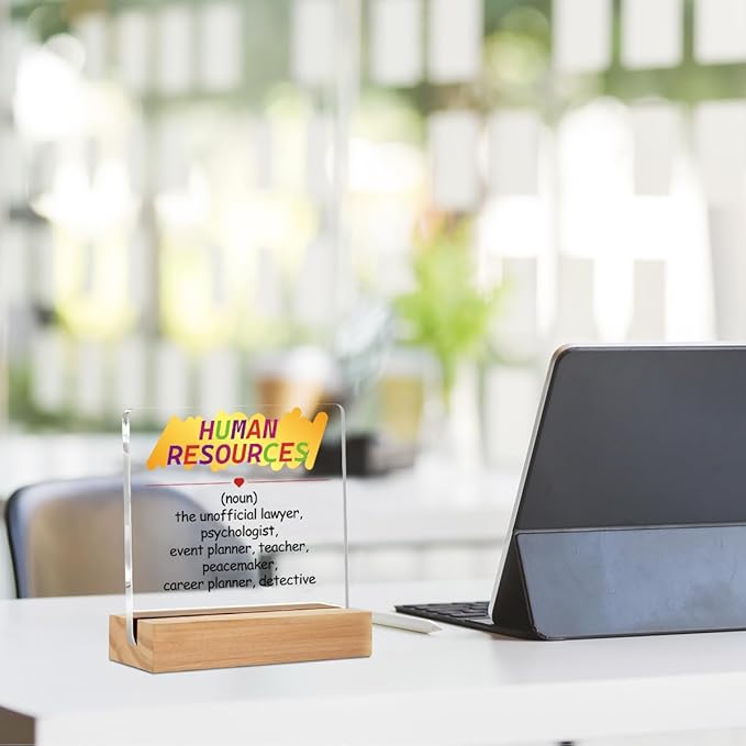 Human Resource Definition HR Gifts Acrylic Sign with Wood Stand, Human Resources Gifts Bedroom Living Room Desk Cubicle Table Shelf Decor, Office Gifts for Women Men Manager Director Coworker