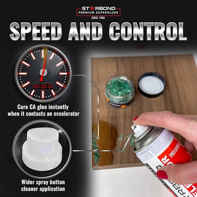 STARBOND 2 oz Black Medium-Thick Premium CA Glue, 6 oz Aerosol Accelerator Bundle, Cyanoacrylate Adhesive Super Glues, for Woodworking, Wood Knots and Voids, Woodturning, Guitar, Hobby