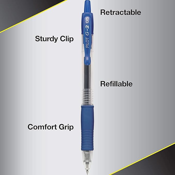 PILOT G2 Pens 0.5 mm - 10 Pack of 5 Blue and 5 Black Pens Ballpoint Extra Fine Point, Refillable & Retractable