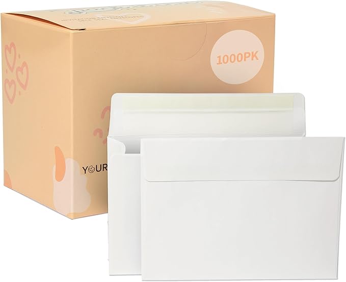 Pack It Chic - 4” X 6” Envelopes (1000 Count) White A6 Envelopes for Invitations, Postcards, Weddings, Photos, Letters, and Papers - 4 3/4" X 6 1/2"