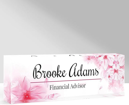 Custom Name Plate for Desk, Personalized Acrylic Office Name Sign with Name & Title, Elegant Desk Decor for Women Men, Employee Appreciation Gift (Pink-2)