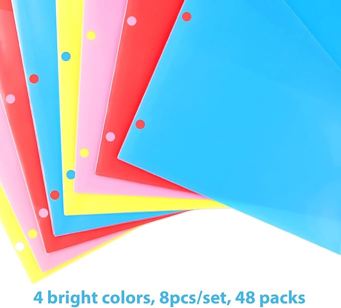 8 Tabs Plastic Dividers with 2 Clear Pockets - 6 Sets, Pocket Dividers for 3-Ring Binders, Multi-Color Binder Dividers, Total 48 Tabs