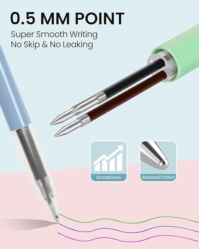 3-in-1 Gel Pens, 6 Pcs 0.5mm Colorful Ink Retractable Pens Fine Point Smooth Writing Pens, Cute Pens Nurse Teacher Office Supplies Gifts for Women (Taro Purple, Dark Leaf Green, Mango Yellow)