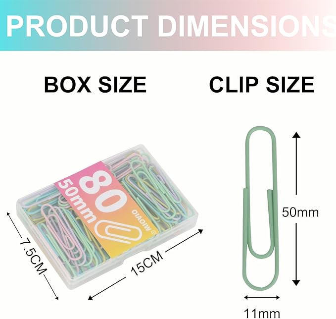 Macaron Paper Clips Large Size Colored Paper Clip 2Inch (50mm) 160 Pack PaperClips 2 Boxes of 80 PCS Each Suitable for Office School Paperwork and Daily Use