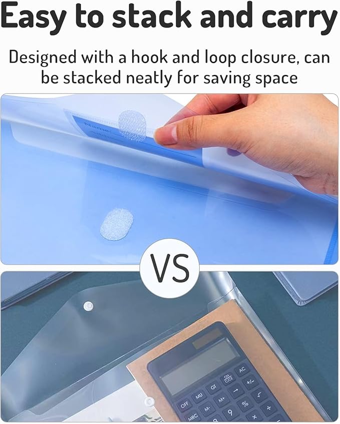 Forvencer Binder Pocket, 4X Regular Capacity, 10 Pack Super Heavyweight Plastic Folders with Tight Closure, Folders with Pockets Side Loading, Binder Organizer, Binder Dividers, Letter Size, Extended