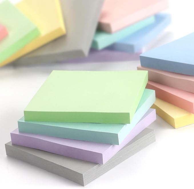 Sticky Notes 3x3 Inch, 8 Pads Light Colors Self-Adhesive, 8 Assorted Pastel Colors, 80 Sheets/Pad, Reusable Notepads for Office, School, and Home