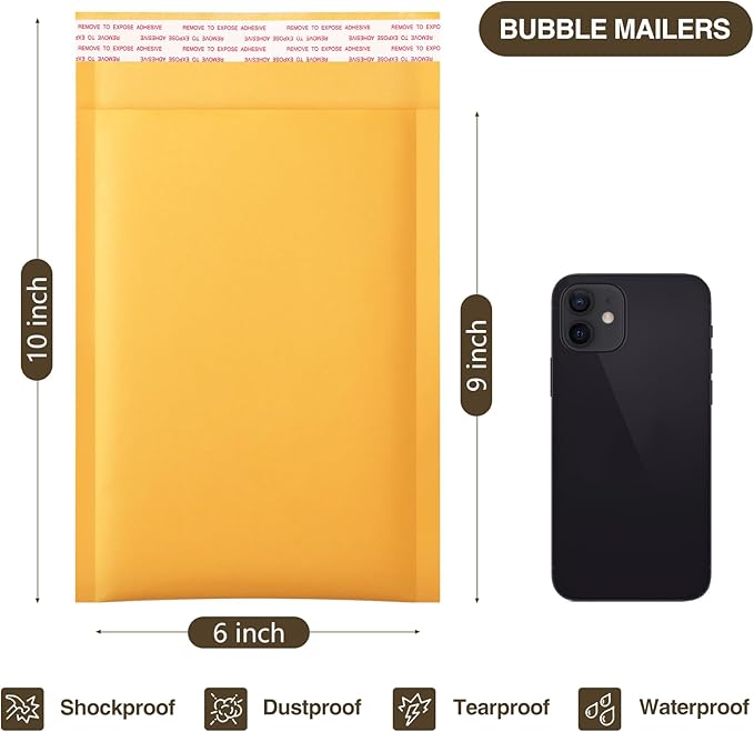 UCGOU Kraft Bubble Mailers 6x10 Inch 25 Pack Usable Size 6x9 Inch Yellow Padded Envelopes #0 Small Business Mailing Packages Self Sealing Tear Resistant Boutique Shipping Bags for Jewelry Supplies