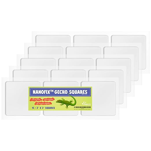 Perco Nano Double Sided Tape Squares, Clear Tape, 15 3"x3" Pre-Cut Mounting Squares – Heavy Duty Adhesive for Wall Décor, Mirrors, Photo Frames, Hanging, Crafts, DIY, Industrial Use, Home Projects