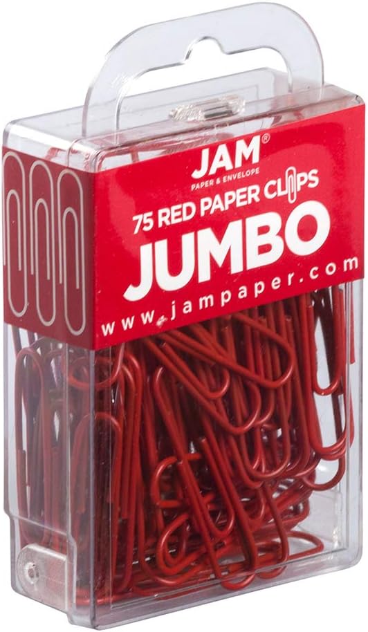 JAM PAPER Colorful Jumbo Paper Clips - Large 2 Inch - Red Paperclips - 75/Pack