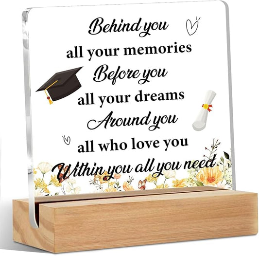 Graduation Gifts for College Seniors Masters Doctor Acrylic Sign with Wood Stand, Graduation Decorations Congratulations Graduation Bedroom Living Room Desk Cubicle Table Shelf Decor