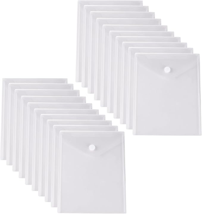 8.5 x 11 Vertical Clear Letter Sized Plastic Envelopes Document File Storage Holder 20 Pack Hook Loop Closure