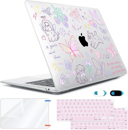 for MacBook Air 13 inch Case 2018 2019 2020 2021 2022 Release A2337 M1 A2179 A1932 Retina Display & Touch ID, Plastic Hard Shell Case +Keyboard Cover+Screen Protector+Webcam Cover, Cute Puppy