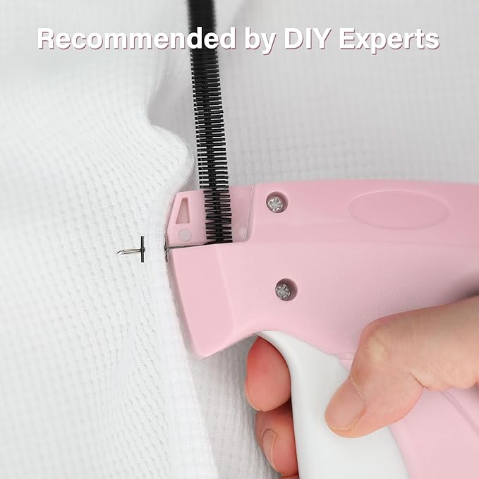 Stitch Gun for Clothes Quick Clothing Fixer & Tagging Gun with 6 Needles & 1000 Black+1000 White Fasteners, Handheld Sewing Tool for Instant Repairs, Quilting, Retail Price Tags No Thread Needed Pink