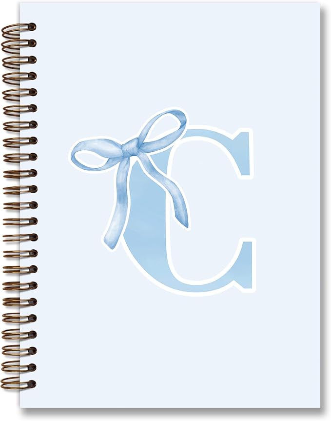Initial C Notebook Journal,Personalized Teen Girl Gifts,Coquette Trendy Preppy Blue Bow Spiral Notebook,Monogrammed Gifts for Women Teen Girl,College Ruled Hardcover Spiral Notebook 5.5 x 8.3