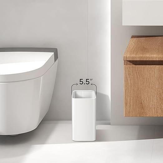 TIPGO Small Metal Trash Can, 2.1 Gallon Slim Trash Can for Bathroom, Wastebasket Garbage Bin for Bedroom, Office, Kitchen, Under Sink (White)