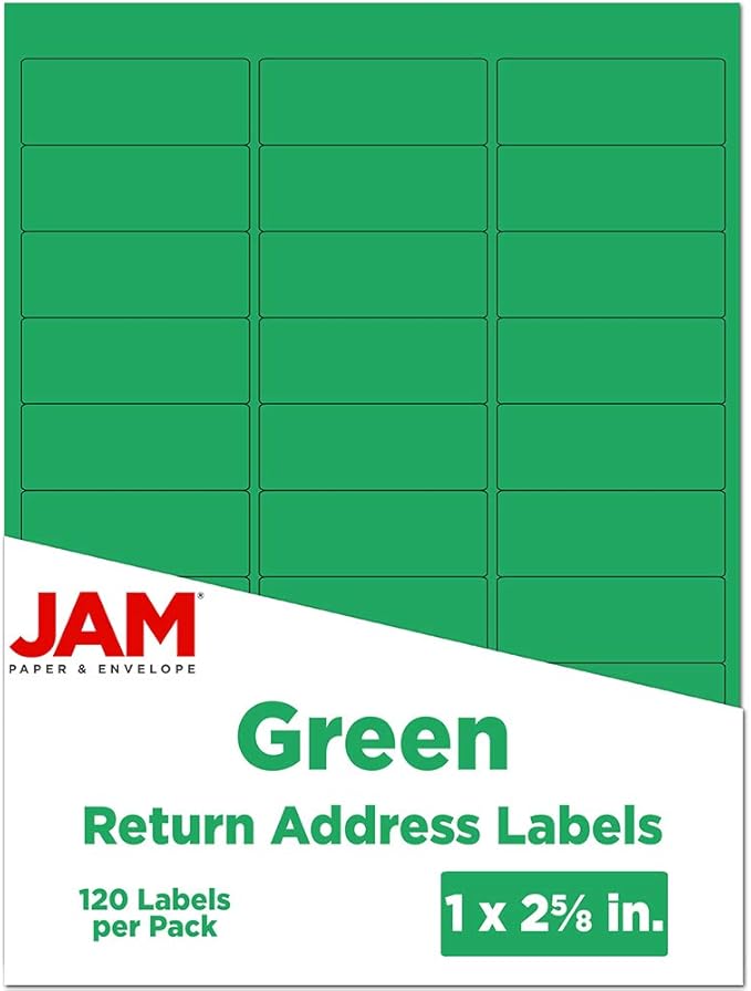 JAM PAPER Return Address Labels - Standard Mailing - 1 x 2 5/8 - Green - 120 Shipping Labels/Pack