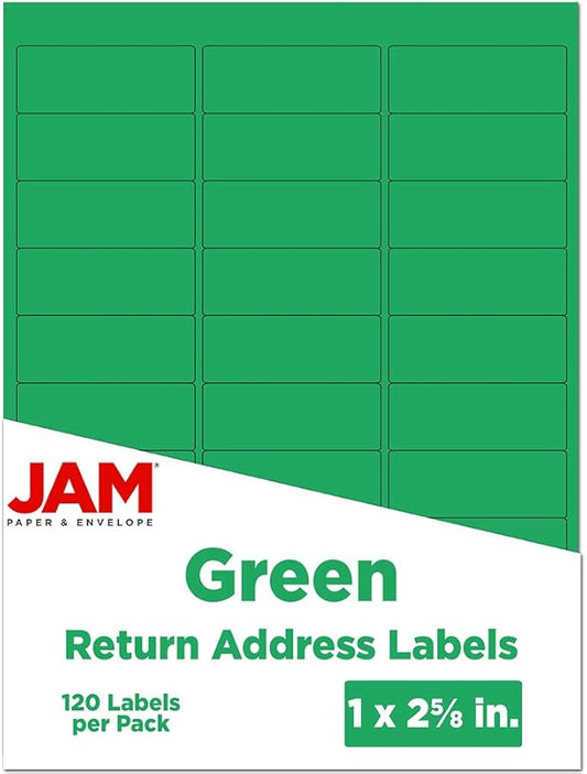 JAM PAPER Return Address Labels - Standard Mailing - 1 x 2 5/8 - Green - 120 Shipping Labels/Pack