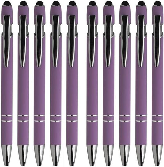 Pink Ballpoint Pens with Black Ink, 2-in-1 Stylus Tip, 1.0mm Medium Point, Matte Metal Barrel – 10-Pack for Office or School