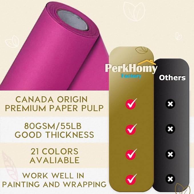 PerkHomy 48" x 2,400" (200') Rose Red Kraft Paper Roll for Craft Bulletin Board Paper Art Table Covering Crafting Gift Wrapping Bouquet Packing Parcel 80GSM 55LB (Rose Red, 48" x 200')