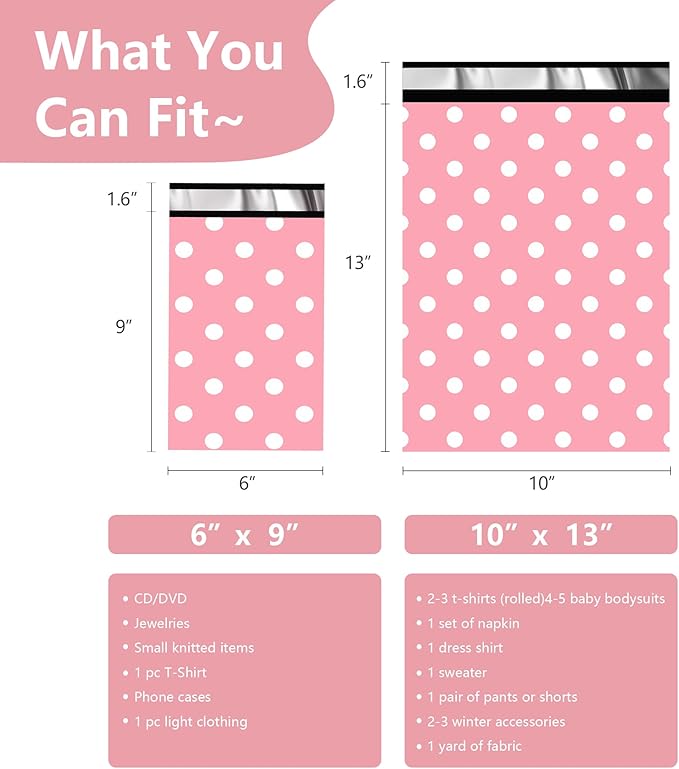 Thank You Poly Mailers 6x9 Inch 100 Pcs - Pink Dots printed Shipping Bags, 2.4mil Thickness, Waterproof and Tear Resistant Mailing Envelopes, Self-Sealing Packaging Bags for Small Business