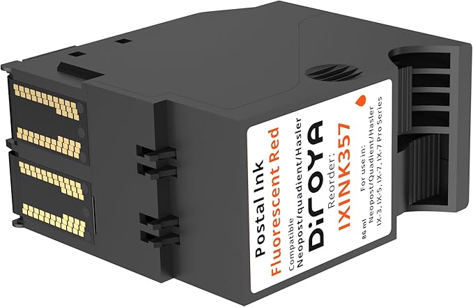 IXINK357 Ink Cartridge High Yield Replacement for Neopost Quadient Hasler IX-3, IX-5, IX-7, IX-7 Pro Series Franking Machine Fluorescent Red Postage Ink