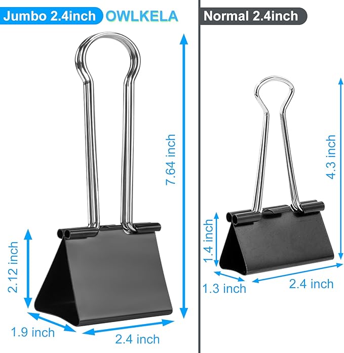 OWLKELA 2.4 inch Extra Jumbo Binder Clips 4 Pcs, Large Paper Clip, Big Paper Clamps, Binder Clips Large Size for Home, School and Office Supplies