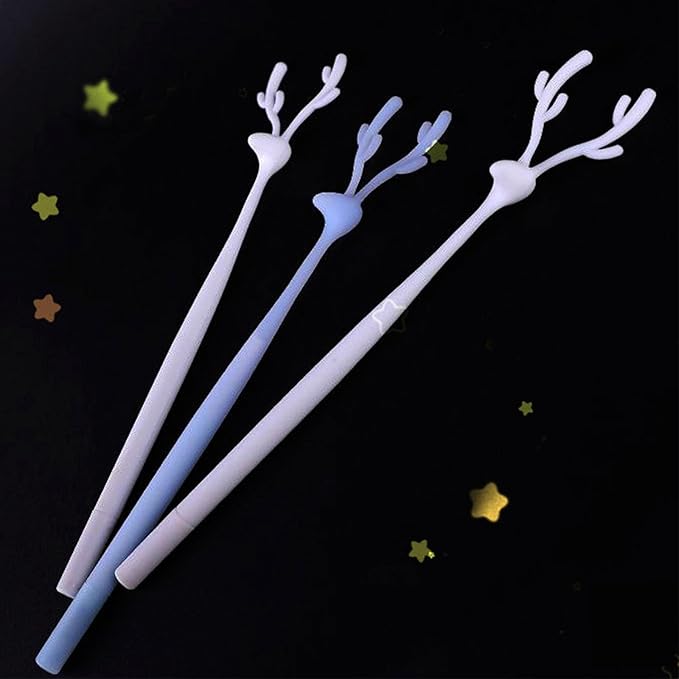 8 Pack Forest Deer Gel Pens, Christmas Pen Cute Animal Silicone Pen with 4 Colors & Soft Grip (Blue Ink), Aesthetic Kawaii Stationery for Journaling, School Supplies