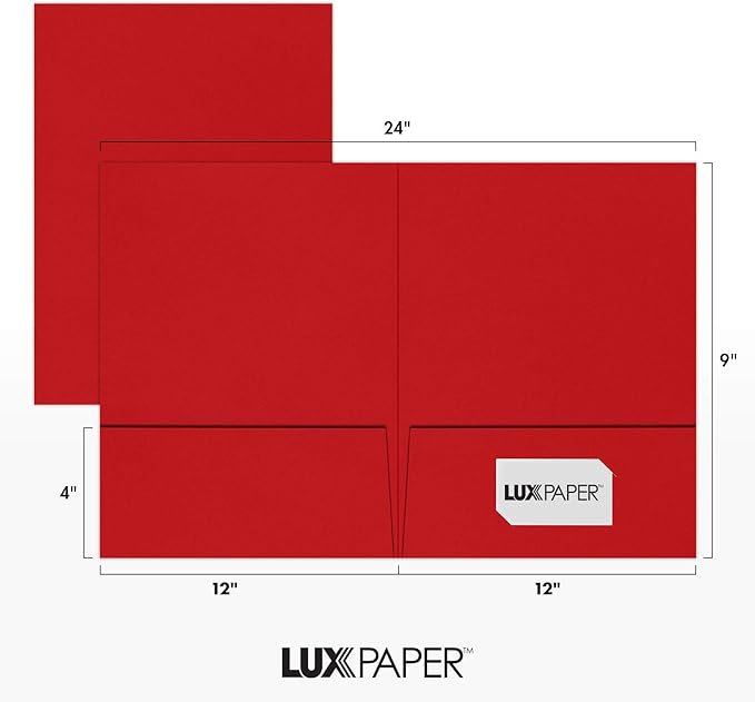 LUXPaper 9" x 12" Presentation Folders | Two Pocket | Ruby Red | 100lb. Cover | 25 Qty
