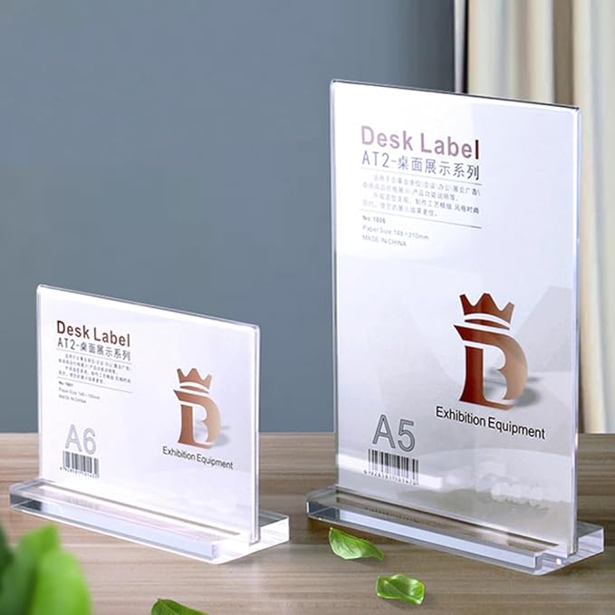 2 Pack Acrylic Sign Holder Menu Displays Double Sided Sign Stand A4/A5/A6 Clear (Black Vertical A5 148×210mm/ 5.83×8.27 inches)