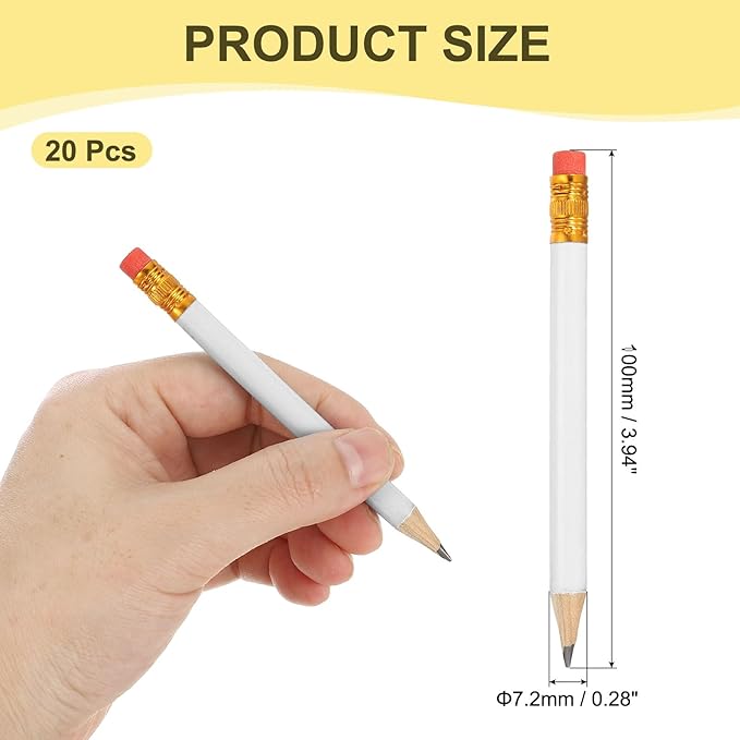 MECCANIXITY Golf Pencils with Erasers, 4" HB Mini Half Pencils Pre Sharpened Small Pens for Wedding Bridal Shower Game Office Writing Drawing(White, Pack of 20)