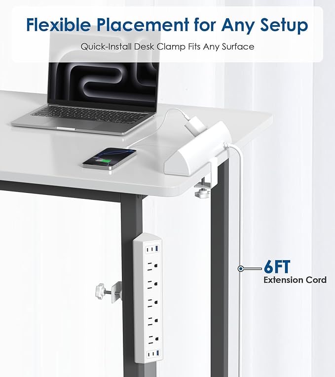 Jgstkcity Desk Clamp Power Strip USB C,40W Total Fast Charging Station,4 PD 20W USB C Ports,Desk Edge Mount Surge Protector,5 Outlets,Fit 1.96" Tabletop Edge,ETL Listed,White