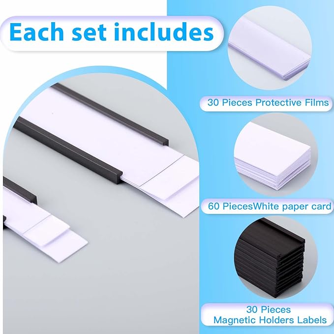 Eeoyu Magnetic Label Holders with Magnets Magnetic Data Card Holders with Clear Plastic Protectors for Metal Shelf, Whiteboard, Set of 50 (0.5 x 4 Inch)