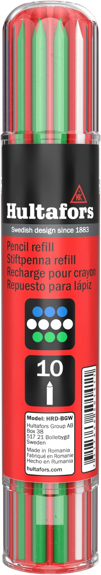 Hultafors Tools 650140U Dry Marker Refills HRD, Heavy Duty, Multi-Purpose, Blue, Green & White, 10 Leads