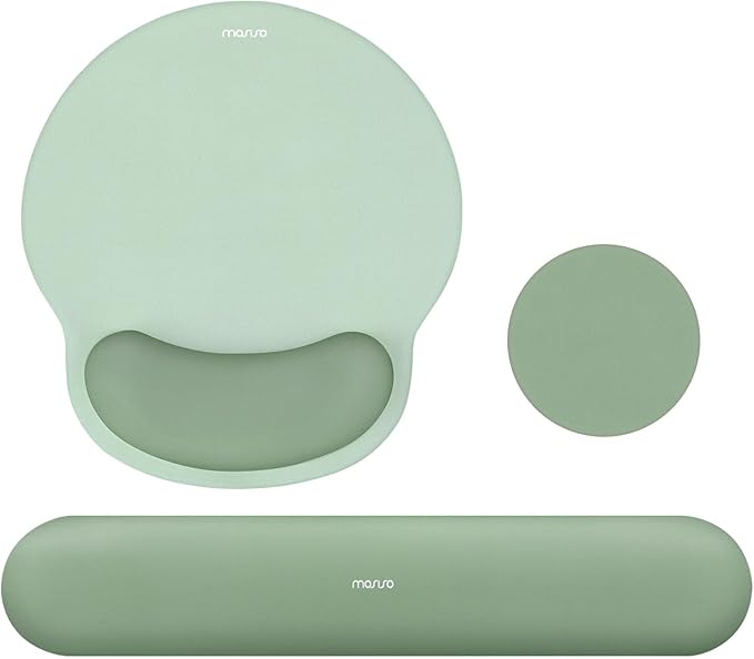 MOSISO Wrist Rest Support for Mouse Pad&Keyboard Set, Circle Curved Ergonomic Mousepad&Coaster Non-Slip Base Home/Office Pain Relief&Easy Typing Pad with Soft Cloth&Silicone Lining, Antique Green