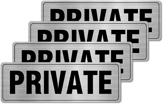 Private Sign Aluminum Silver 9 x 3 Inches Self-Adhesive Waterproof Metal Door Wall Sign for Business Offices 4 Pack