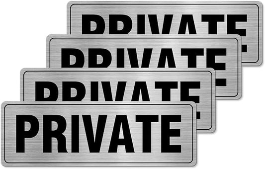 Private Sign Aluminum Silver 9 x 3 Inches Self-Adhesive Waterproof Metal Door Wall Sign for Business Offices 4 Pack