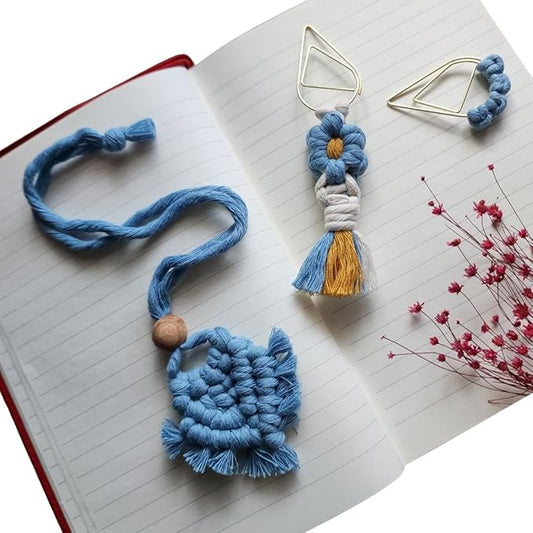 Set of 3 Whimsical Bookmark | Book tabs Classroom Must Haves Crochet Flower Bookmark Paper Clips Bullet Journal Tassels for Bookmarks Cute Things Teacher Must Haves