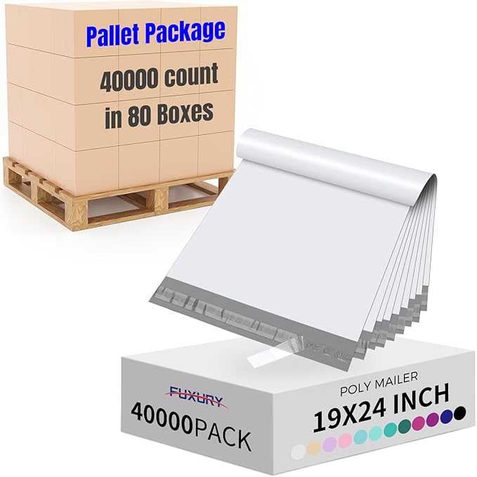 Fuxury 40000 Pcs Large Poly Mailers 19x24 Inch, Waterproof Shipping Bags for Clothing, Strong Adhesive Shipping Envelopes for Small Business Suppliers, Self Seal Mailers Poly Mailing Bags White