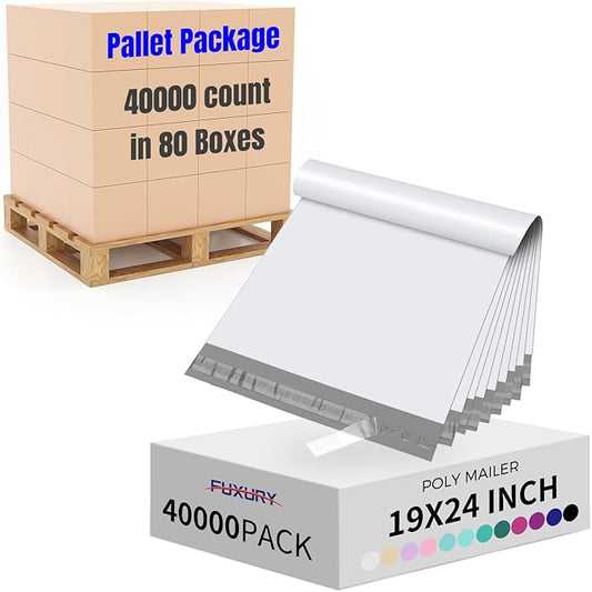 Fuxury 40000 Pcs Large Poly Mailers 19x24 Inch, Waterproof Shipping Bags for Clothing, Strong Adhesive Shipping Envelopes for Small Business Suppliers, Self Seal Mailers Poly Mailing Bags White