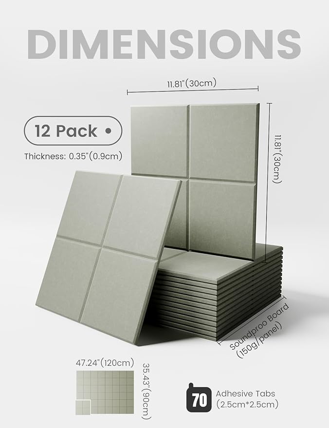 Large Felt Bulletin Board 48" x 36" Cork Board Alternative-12 Pack with 70 Safe Removable Adhesive Tabs, Cork Boards for Walls for Home Office Classroom Pin Board-Sage