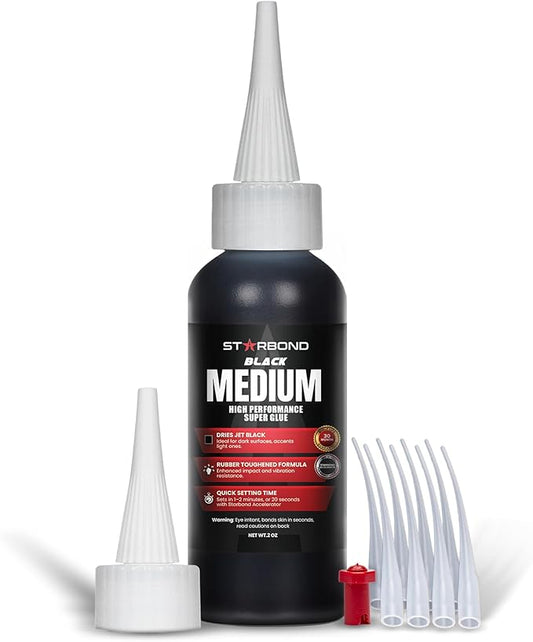 Starbond Black Medium CA Glue, Premium Cyanoacrylate Super Glue, Crack Filler 150 CPS Viscosity, for Woodworking, Woodturning, Carpentry, Guitar, RC, Hobby, 2oz