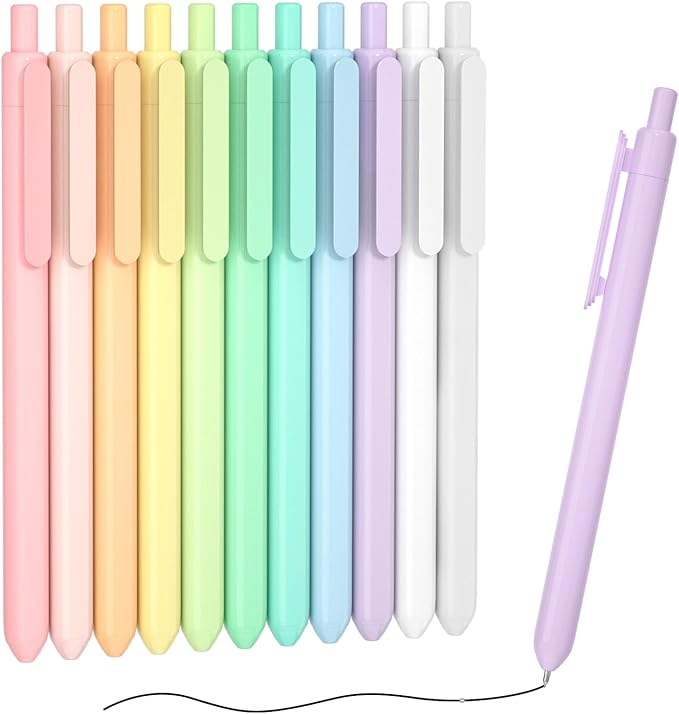 Shuttle Art Retractable Pastel Gel Ink Pens, 11 Pack Black Ink Pens, Cute Pens 0.5mm Fine Point for Writing Journaling Taking Notes School Office Home