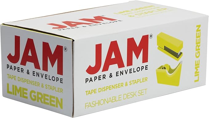 JAM PAPER Office & Desk Sets - 1 Stapler & 1 Tape Dispenser - Lime Green - 2/Pack