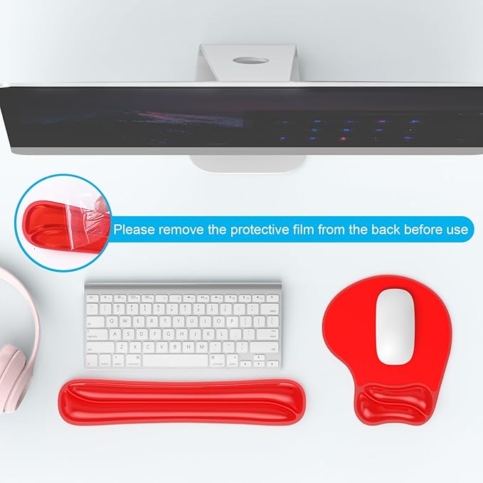 Gel Mouse pad & Keyboard Wrist Rest Set, Ergonomic Keyboard and Mousepad with Wrist Support, Keyboards Wrist Rest, Computer Keyboards Pad, Cooling Gel Red
