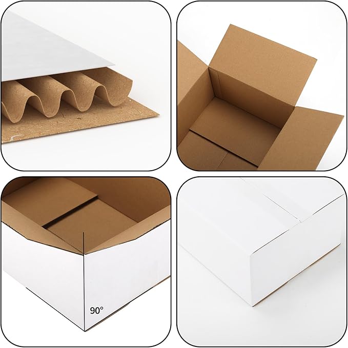 10x7x4 Shipping Boxes Set of 40, 3 Layers E Watts White Corrugated Cardboard Small Business Packing Box for Mailing, Moving