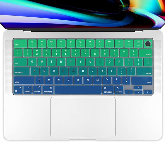 Batianda Premium Gradient Color Keyboard Cover for New MacBook Pro 14'' Pro 16'' 2024 2023 M4 M3 M2 M1 Pro/Max Chip & New MacBook Air 13 15 inch Soft-Touch Silicone Protective Skin,Gradient Green