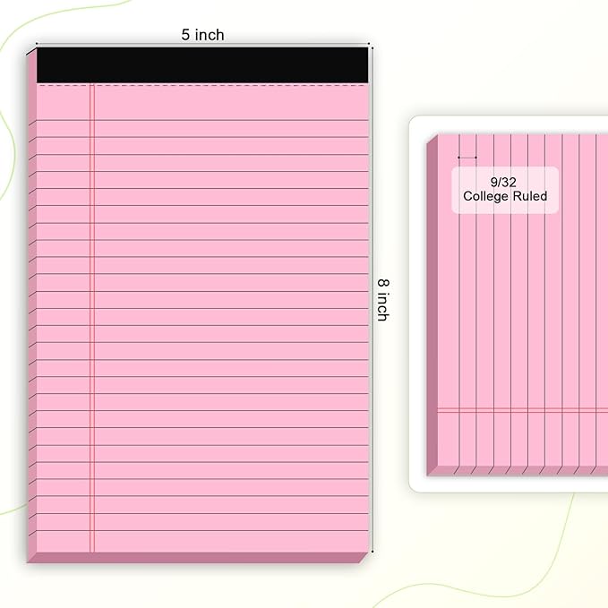 Pink Purple Small Legal Pad 5 x 8 College Ruled Color Legal Pads Paper Notepads 6 Pack Sturdy Back Writing Pads 5 x 8 Note Pads Perforated Narrow Ruled Pads of Paper