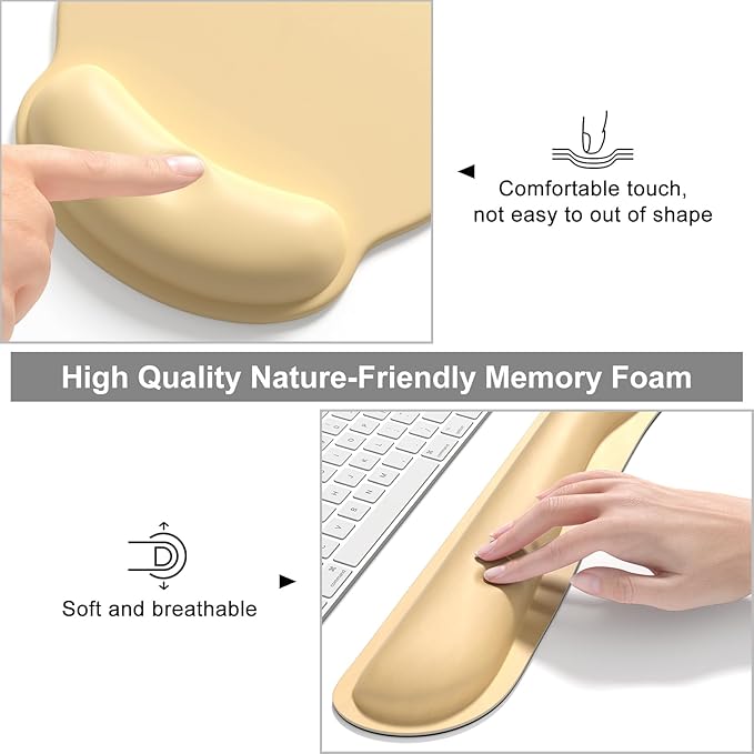 Dapesuom Large Gaming Mouse Pad, Mouse Pads with Wrist Rest Wrist Support, 4in1 XXL Desk Mat Desk Pad + Ergonomic MousePad + Memory Foam Keyboard Mat Wrist Rest + Coaster Set for Computer,Navajo White