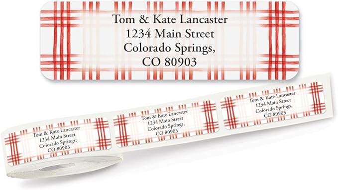 Christmas Red Plaid Standard Rolled Address Labels - Set of 125 2 1/2" x 3/4" Rolled Labels