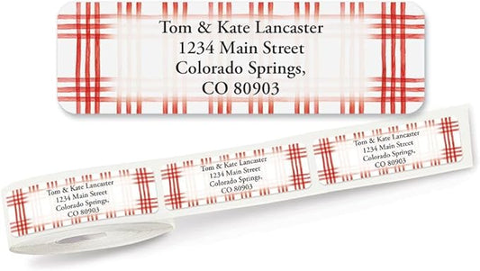 Christmas Red Plaid Standard Rolled Address Labels - Set of 125 2 1/2" x 3/4" Rolled Labels